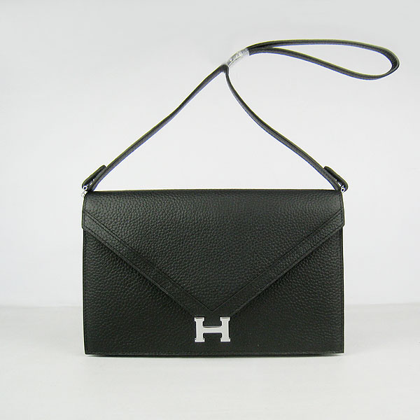 7A Hermes Togo Leather Messenger Bag Black With Silver Hardware H021 Replica